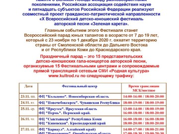 Афиша по проведению представительских гала-концертов X Всероссийского детско-юношеского фестиваля авторской песни «Зеленая карета»